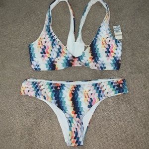 L Space Colorful White Geometric Bikini Set